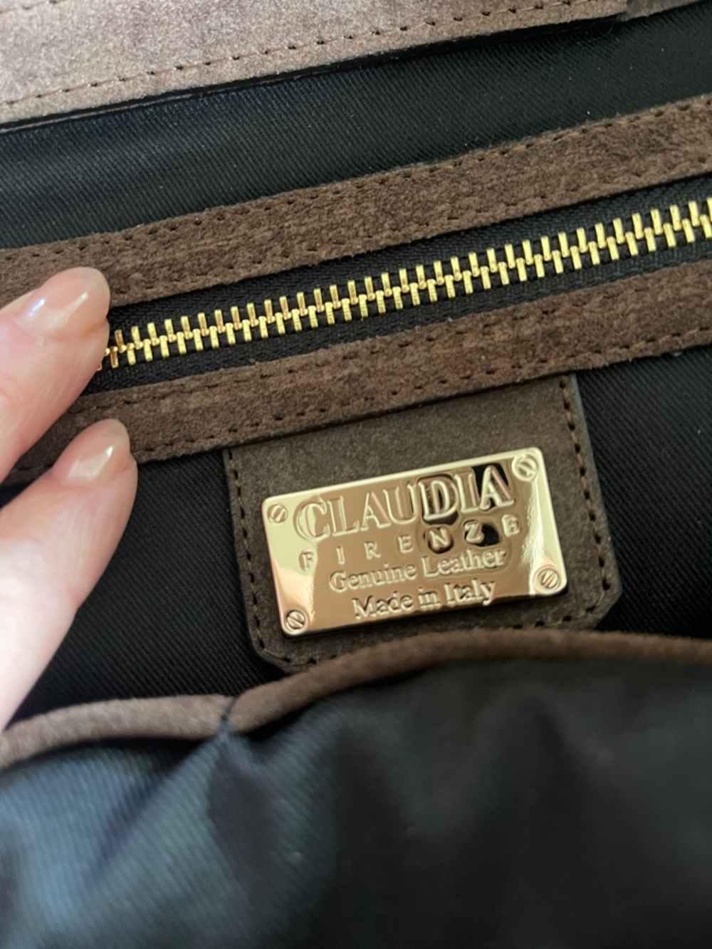 Structured Dark Brown Suede Satchel Handbag - Picture 5 of 7